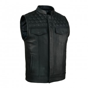 Leatherick SOA Black Honeycomb Stitch Leather Vest