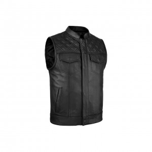Leatherick SOA Black Honeycomb Stitch Leather Vest