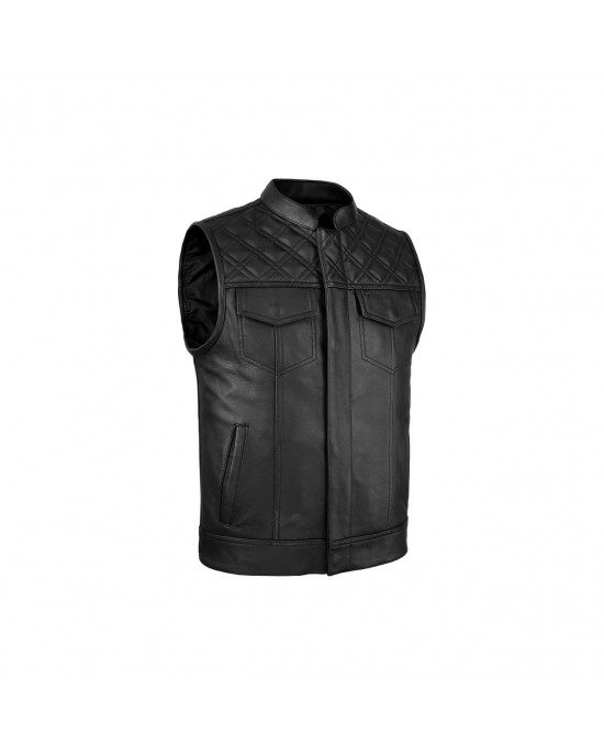 Leatherick SOA Black Honeycomb Stitch Leather Vest