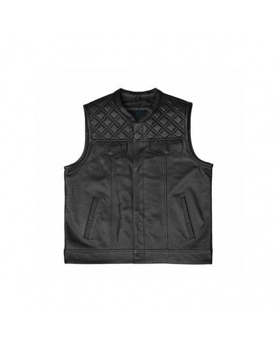 Leatherick SOA Black Honeycomb Stitch Leather Vest