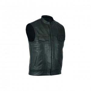 Leatherick SOA Black Honeycomb Stitch Leather Vest