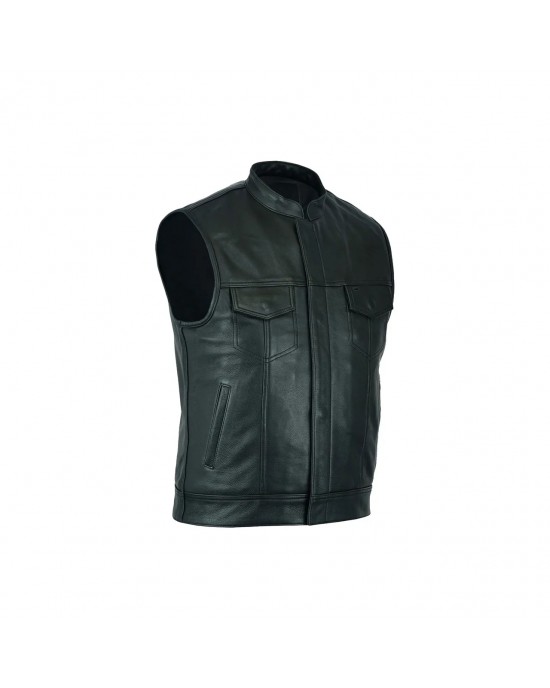 Leatherick SOA Black Honeycomb Stitch Leather Vest