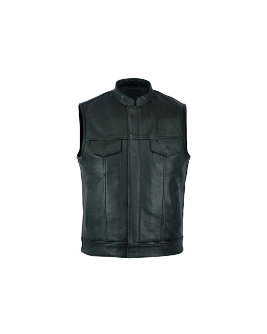 Leatherick SOA Black Honeycomb Stitch Leather Vest