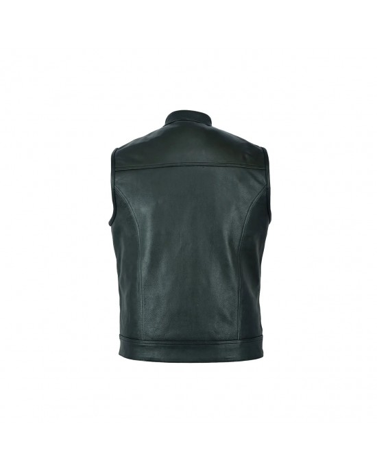 Leatherick SOA Black Honeycomb Stitch Leather Vest
