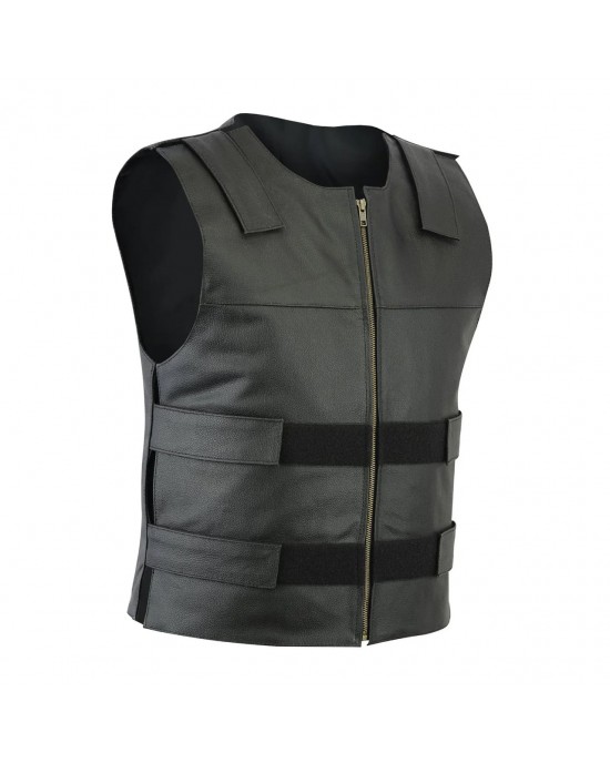 Leatherick SOA Black Honeycomb Stitch Leather Vest