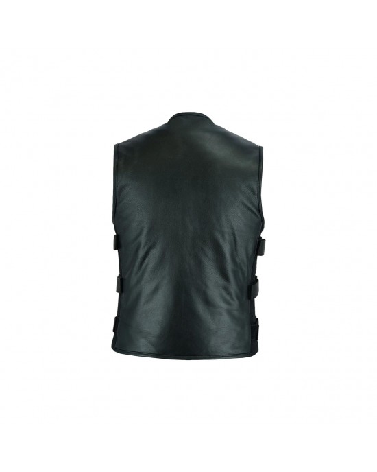 Leatherick SOA Black Honeycomb Stitch Leather Vest