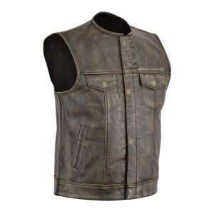 Leatherick SOA Black Honeycomb Stitch Leather Vest