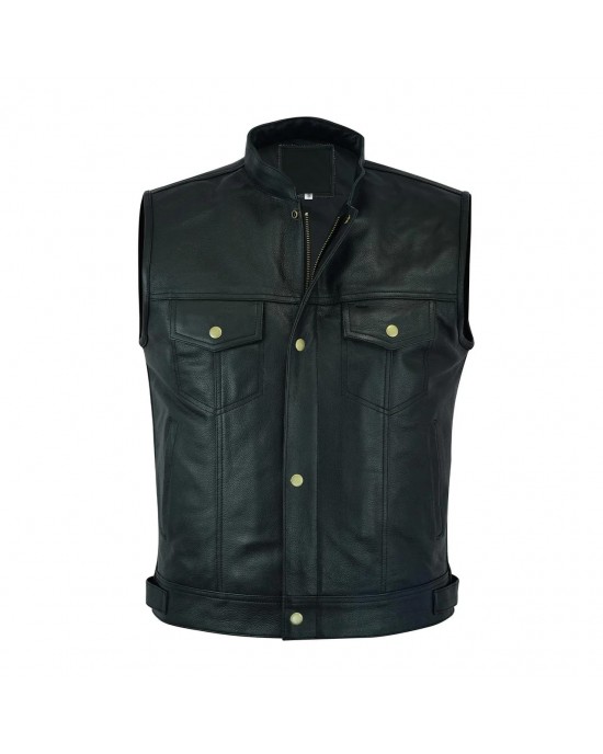 Leatherick SOA Black Honeycomb Stitch Leather Vest