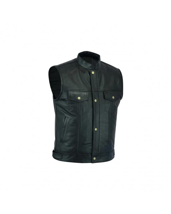 Leatherick SOA Black Honeycomb Stitch Leather Vest