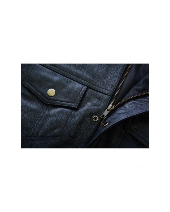 Leatherick SOA Black Honeycomb Stitch Leather Vest