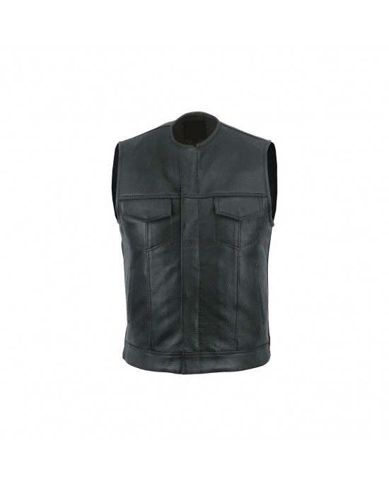 Leatherick SOA Black Honeycomb Stitch Leather Vest