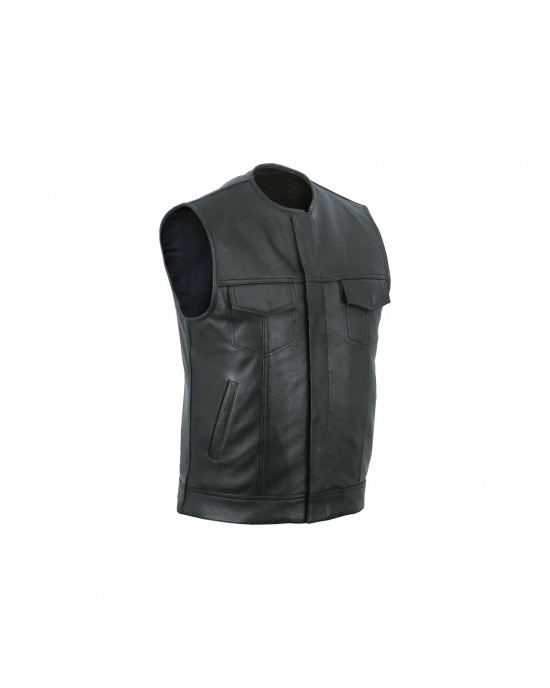 Leatherick SOA Black Honeycomb Stitch Leather Vest