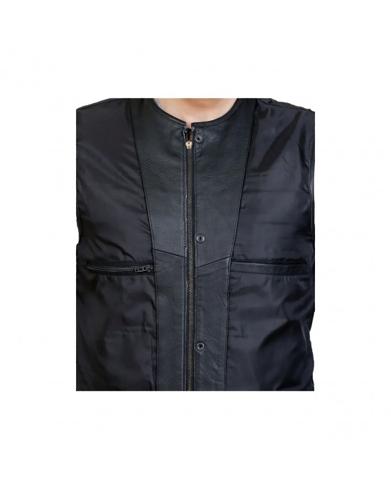 Leatherick SOA Black Honeycomb Stitch Leather Vest
