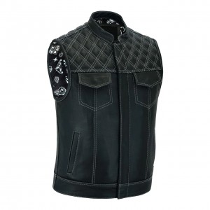 Leatherick SOA Black Honeycomb Stitch Leather Vest