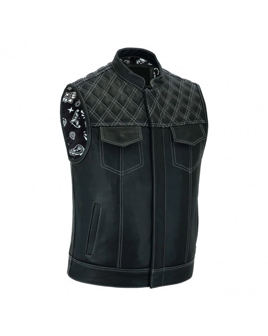 Leatherick SOA Black Honeycomb Stitch Leather Vest