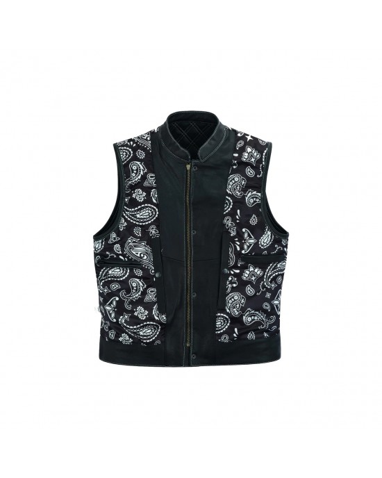 Leatherick SOA Black Honeycomb Stitch Leather Vest