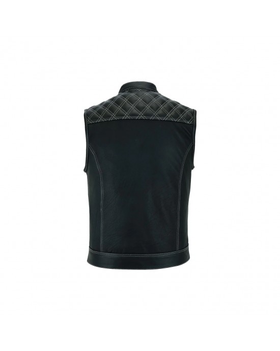 Leatherick SOA Black Honeycomb Stitch Leather Vest
