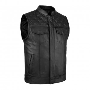 Leatherick SOA Black Honeycomb Stitch Leather Vest