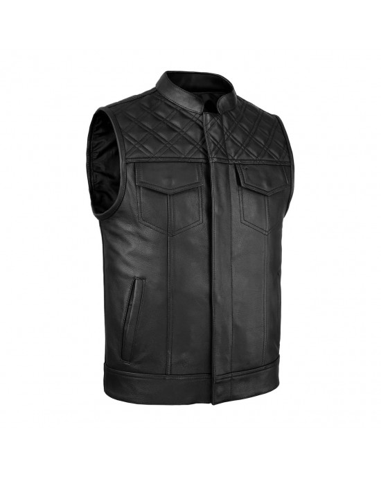 Leatherick SOA Black Honeycomb Stitch Leather Vest