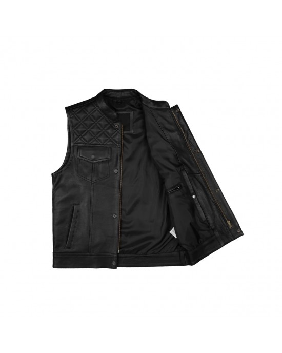 Leatherick SOA Black Honeycomb Stitch Leather Vest