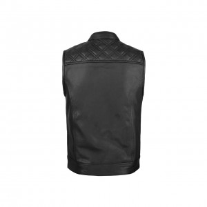 Leatherick SOA Black Honeycomb Stitch Leather Vest
