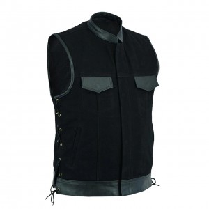 Leatherick SOA Black Honeycomb Stitch Leather Vest