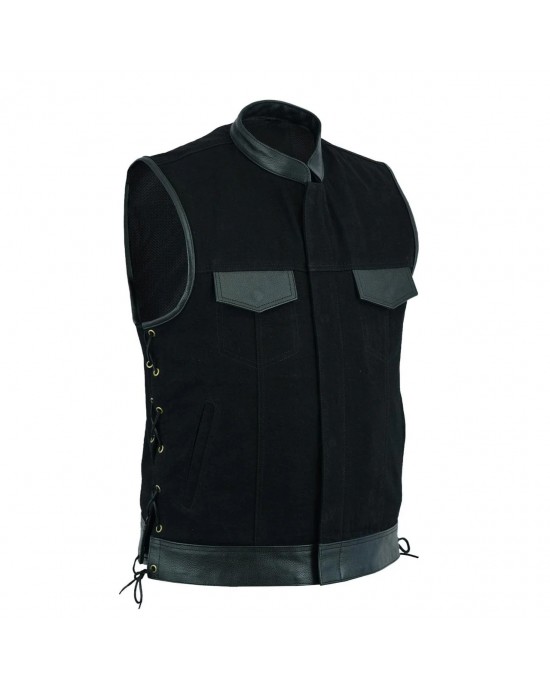 Leatherick SOA Black Honeycomb Stitch Leather Vest