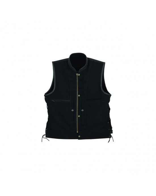 Leatherick SOA Black Honeycomb Stitch Leather Vest