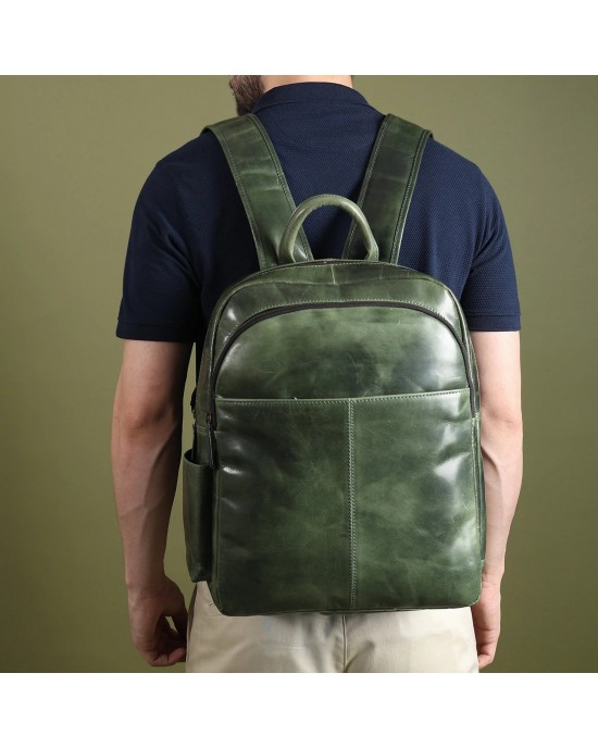 Luxury Italian Leather Backpack, Green