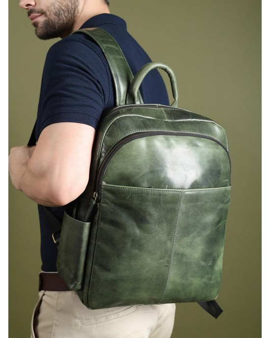 Luxury Italian Leather Backpack, Green