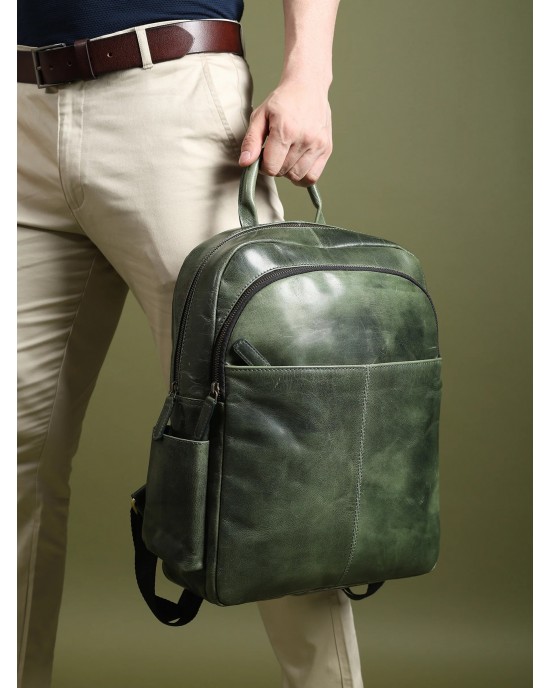 Luxury Italian Leather Backpack, Green