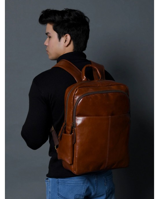 Luxury Italian Leather Backpack, Tan
