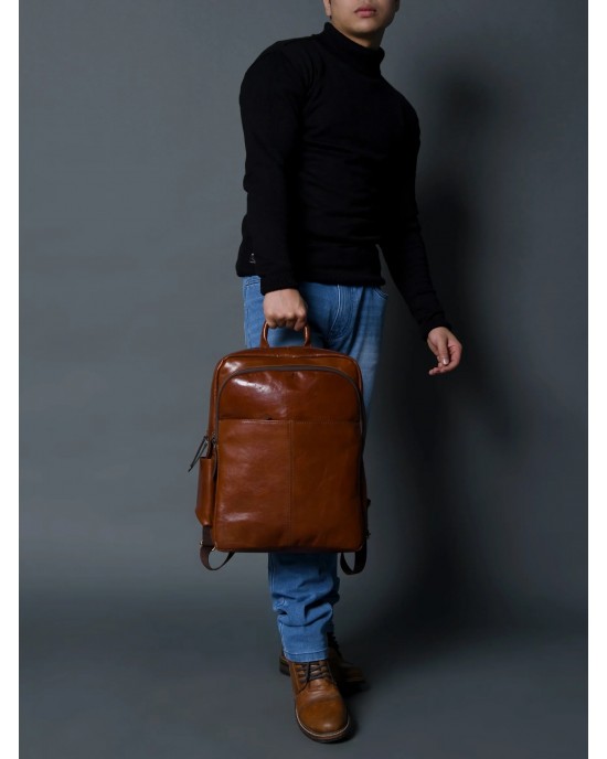 Luxury Italian Leather Backpack, Tan