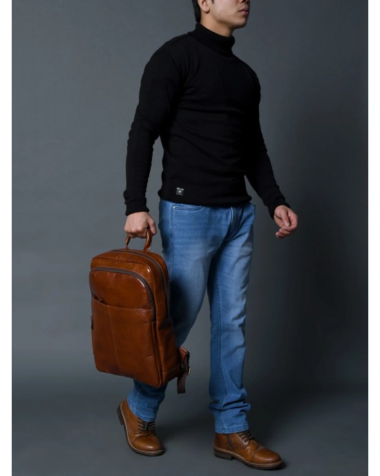 Luxury Italian Leather Backpack, Tan