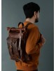 Brown Saddleback Backpack- Roll Top