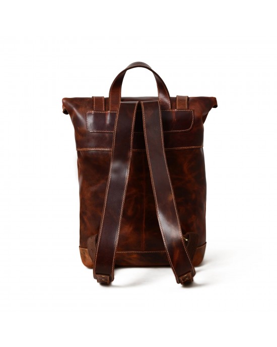Brown Saddleback Backpack- Roll Top