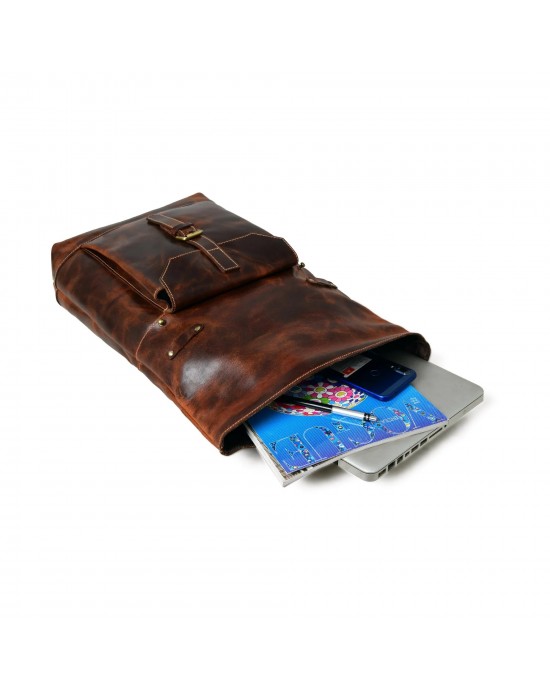 Brown Saddleback Backpack- Roll Top