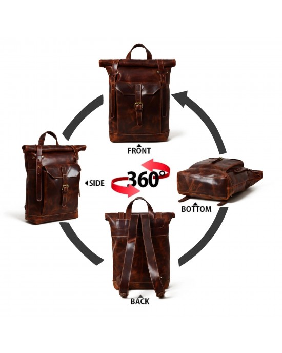 Brown Saddleback Backpack- Roll Top