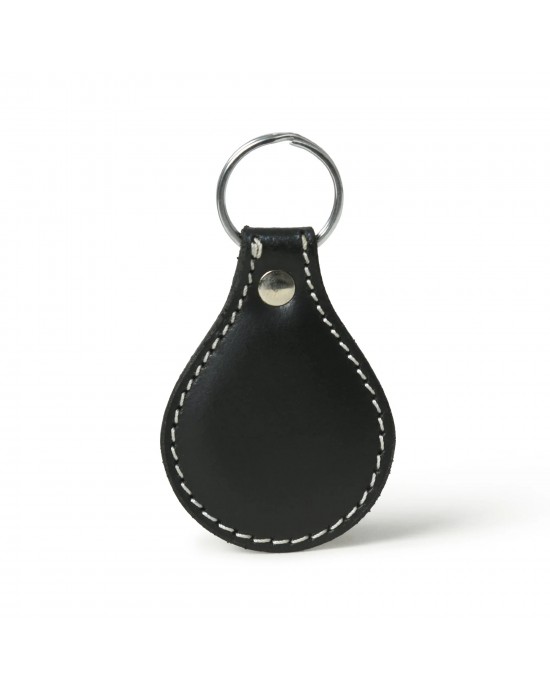 Black Oval Leather Keyring