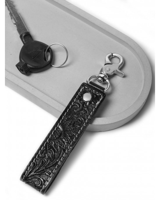 Designer Loop Leather Keychain - Black