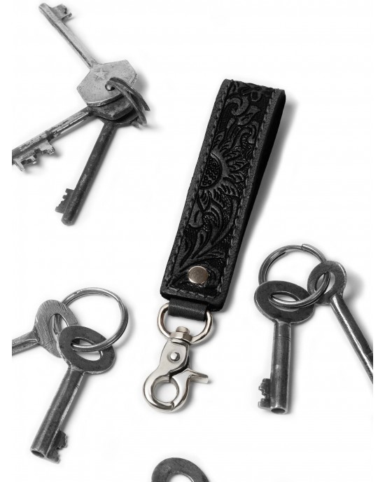 Designer Loop Leather Keychain - Black