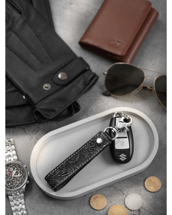 Designer Loop Leather Keychain - Black