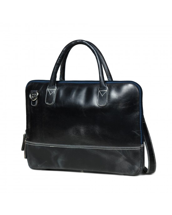 Modernist Leather Laptop Bag - Dark Blue