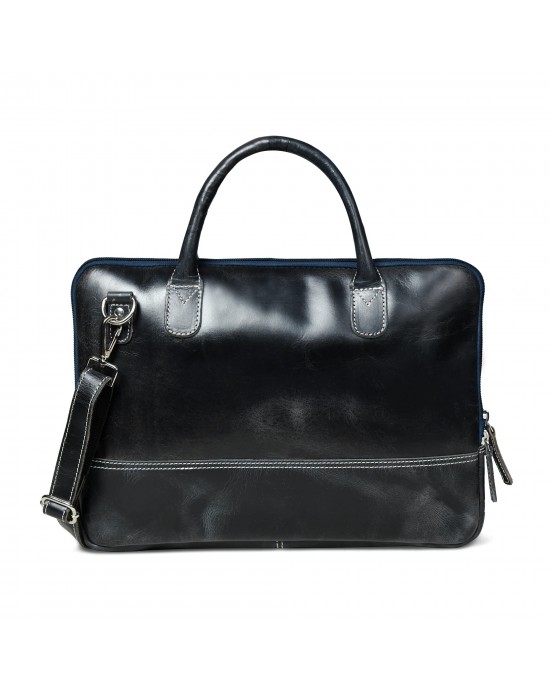 Modernist Leather Laptop Bag - Dark Blue