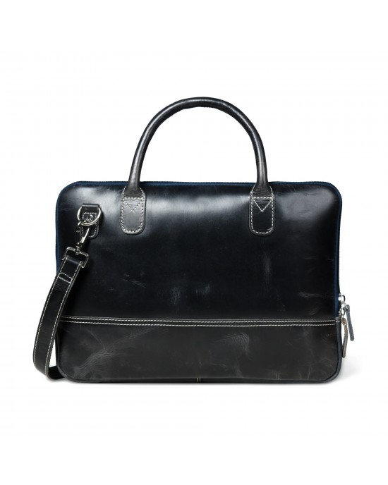 Modernist Leather Laptop Bag - Dark Blue