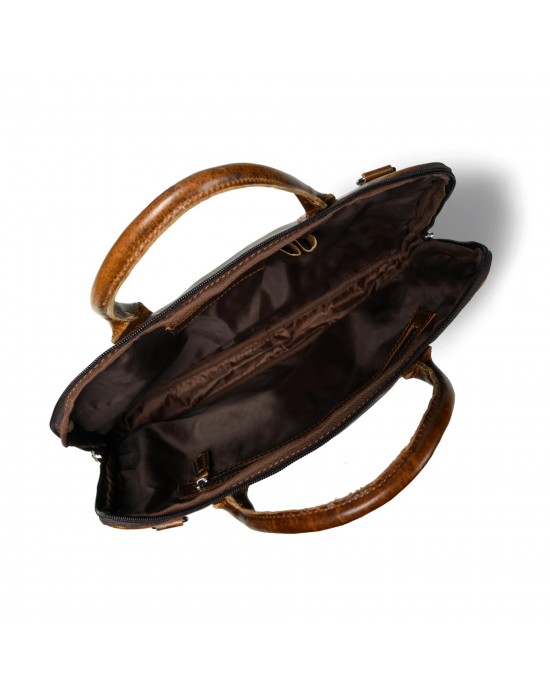 Modernist Leather Laptop Bag-Dark Brown