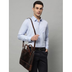 Modernist Leather Laptop Bag-Dark Brown