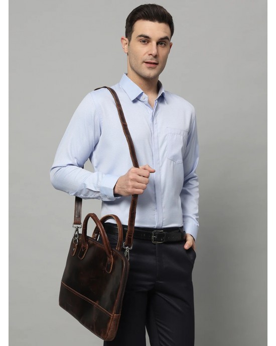 Modernist Leather Laptop Bag-Dark Brown