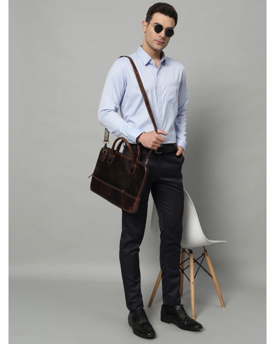 Modernist Leather Laptop Bag-Dark Brown