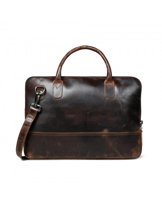 Modernist Leather Laptop Bag-Dark Brown